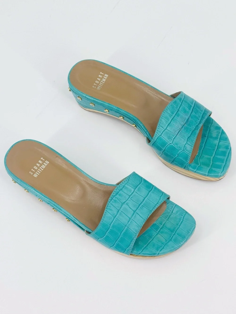 Stuart Weitzman Studded Genuine Leather Platform Mule Sandals